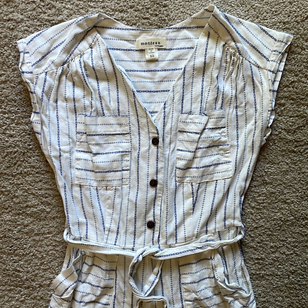 XS linen blend white sleeveless jumpsuit